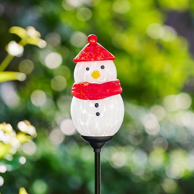 Solar Powered Garden Stake Lights Outdoor, Cute Animal Outdoor Figurine Lights Ornament Statue Decor for Pathway, Patio, Red Snowman