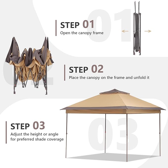 GDY 11x11 Pop Up Canopy Tent, Outdoor Canopy with Netting, Outdoor Gazebo for Backyard, Tent with Handbag, Brown.
