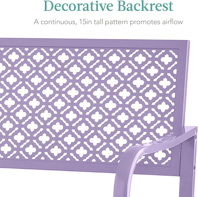 Best Choice Products Outdoor Bench 2-Person Metal Steel Benches Furniture for Garden, Patio, Porch, Entryway w/Geometric Backrest, 790lb Capacity - Lavender
