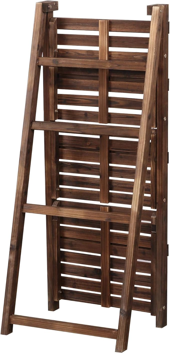 Yaheetech Foldable Ladder Shelf Wooden Plant Stand Indoor Outdoor Shelves No Assembly Flower Display Multi-Functional Shelves Outdoor Storage Shelf for Living Room/Garden/Office/Kitchen Brown