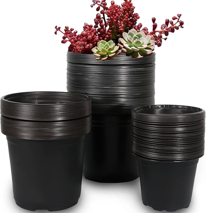 100 Packs Plastic Nursery Pots, 4 5 6 Inches Pots for Plants with Drainage Holes, Garden Pots Flower Plants containers for Seedlings, Succulents, Transplanting (100, 4 5 6 Inch)
