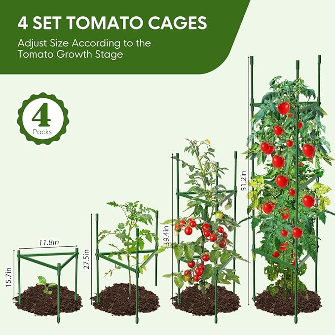 4PCS Tomato Cages for Garden, Tomato Trellis for Raised Garden Bed, 51.2" Tall Cage Plant Support for Pots, Gardening Supplies Trellis for Climbing Plants (4PCS，High: 51.2 Inch)