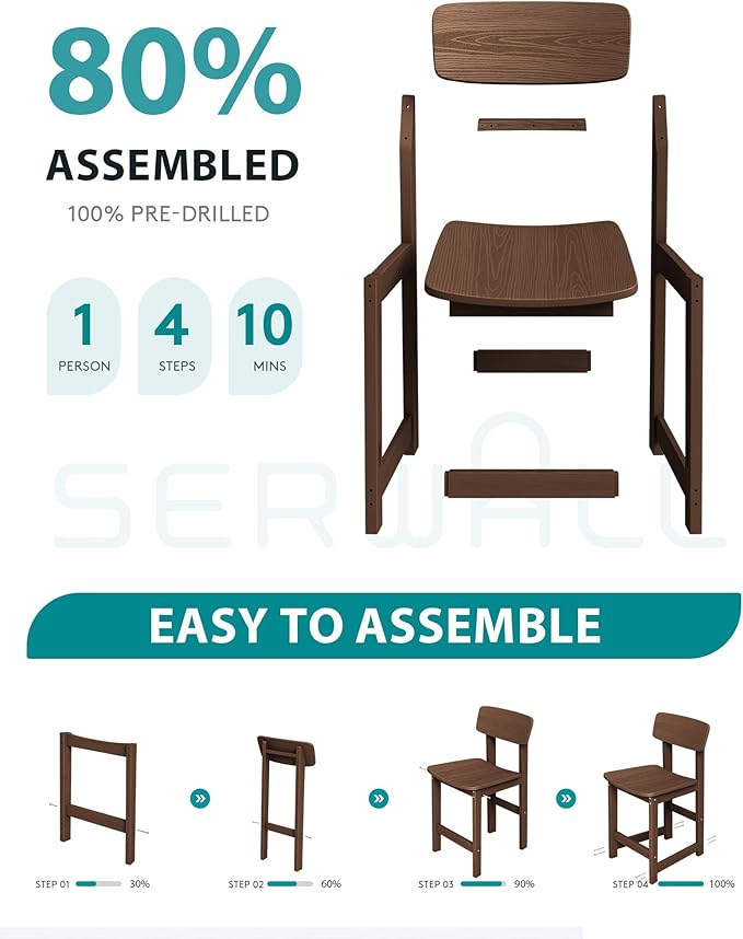 SERWALL Outdoor Bar Stools Set of 2, All Weather HDPE 25" Counter Height Bar Stools with Back, Outdoor Armless Barstools for Patio, Garden, Backyard, Balcony, Poolside, Brown