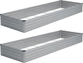 Vengarus 2 Pack 12x4x1FT Galvanized Raised Garden Bed Kit, Outdoor Metal Planter Box for Vegetables, Rectangular Steel Container, Easy Assembly (Sliver)