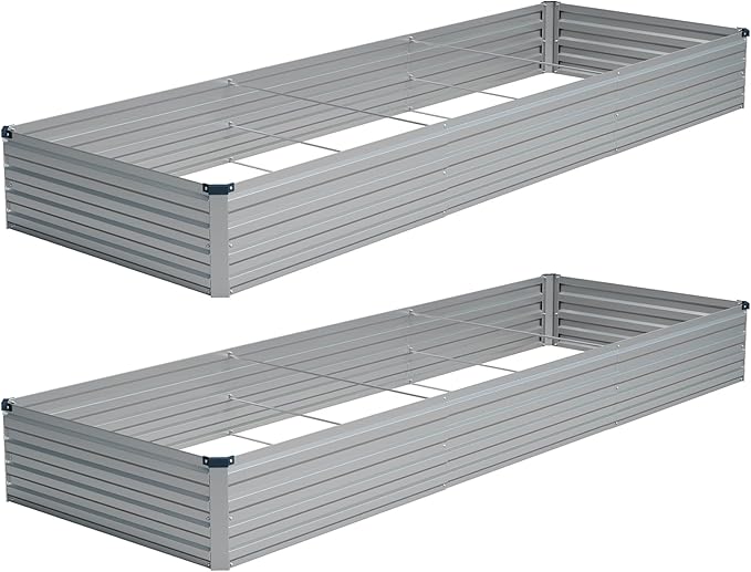 Vengarus 2 Pack 12x4x1FT Galvanized Raised Garden Bed Kit, Outdoor Metal Planter Box for Vegetables, Rectangular Steel Container, Easy Assembly (Sliver)