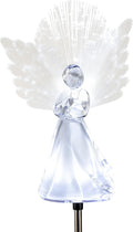 Alpine Corporation 37”H Outdoor Solar Angel Garden Stakes with Fiber Optic Wings and LED Lights (Set of 2)