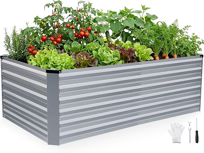 INNO STAGE 6x3x2ft Galvanized Raised Garden Bed, Raised Garden Bed Kit-Metal Planter Box Outdoor, Planting for Vegetables, Fruits, Herbs, Flowers, Silver