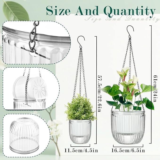 Self-Watering Hanging Planter for Indoor Plants - Easy Care, Long Lasting - Perfect for Herbs, Succulents, and More (White Transparent)