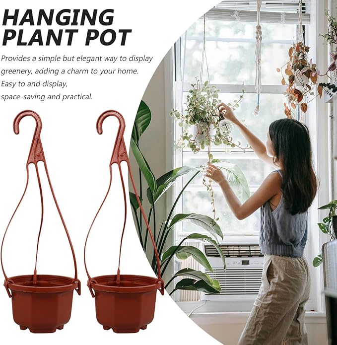 YARNOW 10 Pack Plastic Hanging Planters with Drainage Holes & Chains, 3.5 Inch Hanging Pots for Plants Indoor Balcony Garden Patio