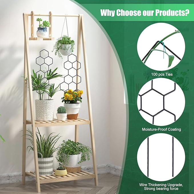 Small Trellis for Potted Plants, 15.94 inch Metal Plant Trellis for Climbing Plants Indoor Pot Honeycomb Shape Lattice for Ivy Vines Hoya Houseplants Flower 2 Pack