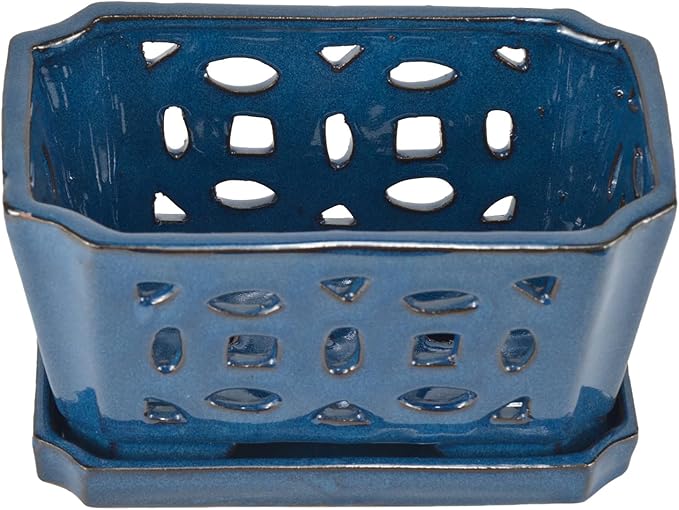 W&W Orchid Pot with Holes and Saucer for Repotting, Blue, 9.7 Inch