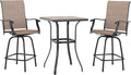 PHI VILLA 3 PCS Patio Swivel Bar Sets Textilene High Bistro Sets with 2 Outdoor Bar Stools and 1 Square Bar Table, Brown