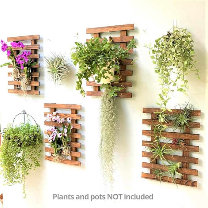 ShopLaLa Wall Planters - 4 Pack Wooden Hanging Planter for Indoor Outdoor Plants, Air Plant Succulent Orchid Holder, Live Vertical Garden Wall Mounted Plant Stand, Wall Christmas Decor 15.7" (40cm)