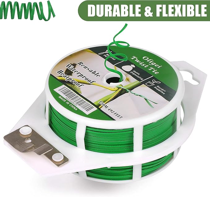 Green Garden Wire, Sturdy Plant Ties for Support with Cutter, 492FT/150m, Indoor, Outdoor, Home and Office Use