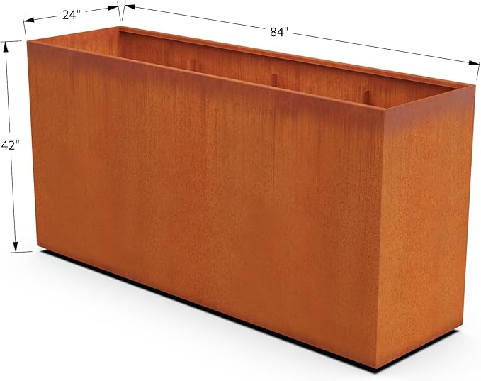 Plantercraft Extra Large Rectangular Planter for Outdoor Plants | 84x24x42 Inch Corten Steel Planters for Privacy & Patios | Heavy Duty Large Outdoor Planter Box, Fully Assembled