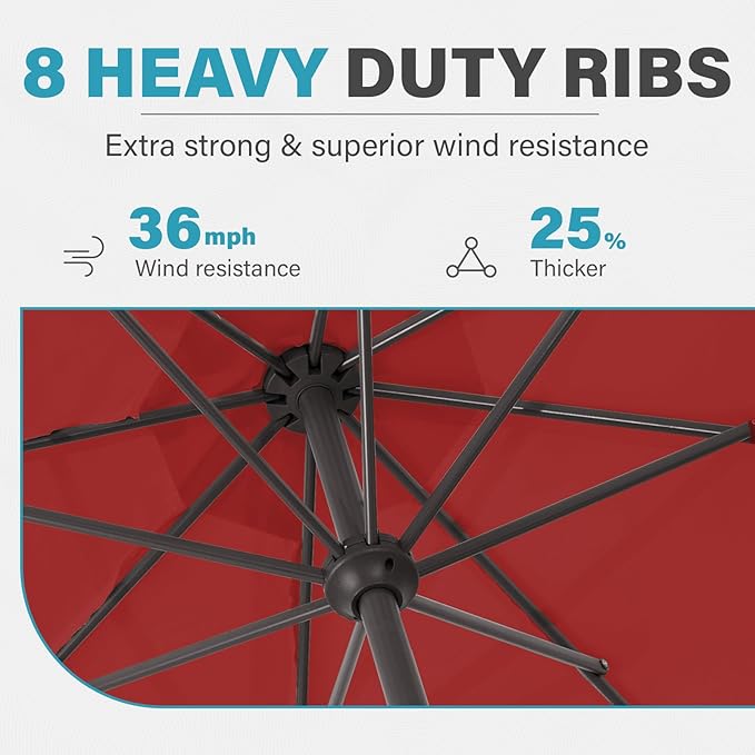 MEWAY 12ft Patio Umbrella Outdoor Table Umbrellas with Crank, Market Umbrella 8 Sturdy Ribs for Deck, Garden, Pool and Backyard, Red