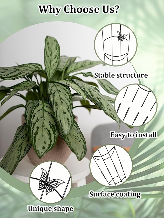 2 Pcs Tall Trellis for Potted Plants, 30'' Expandable Butterfly Shape Garden Trellis for Climbing Plants Indoor, Plant Pothos Climber Support for Monstera, Ivy, Hoya, Vine (Black)
