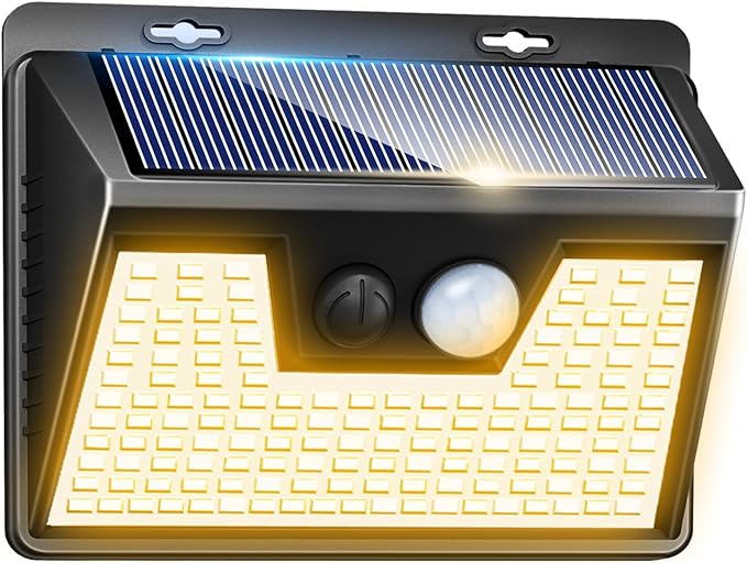 Peasur Solar Lights Outdoor Waterproof [1 Pack/140LED], Warm White Motion Sensor Lights Dusk to Dawn, 3 Modes Solar Fence Security Lighting for Wall Garden Yard Stair Outside