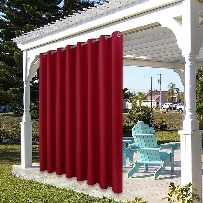 BONZER Extra Wide Waterproof Outdoor Curtains for Patio Heavy Privacy Light Filtering Grommet Outside Curtains for Porch, Pergola, Gazebo, 1 Panel, 150W x 84L inch, Red