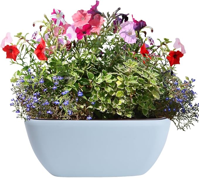 Vencer 10.8 Inch Plastic Square Self Watering Planter,Water Indicator,Modern Decorative Planter Pot for All House Plants Flowers,Herbs,Vegetables,Tropical,Blue,VF-049B