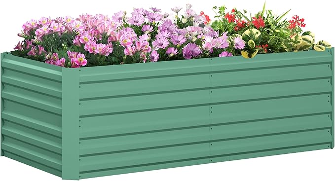 Outsunny Galvanized Raised Garden Bed Kit with Reinforcing Bars, Large and Tall Metal Planter Box for Vegetables, Flowers and Herbs, 6' x 3' x 2', Light Green