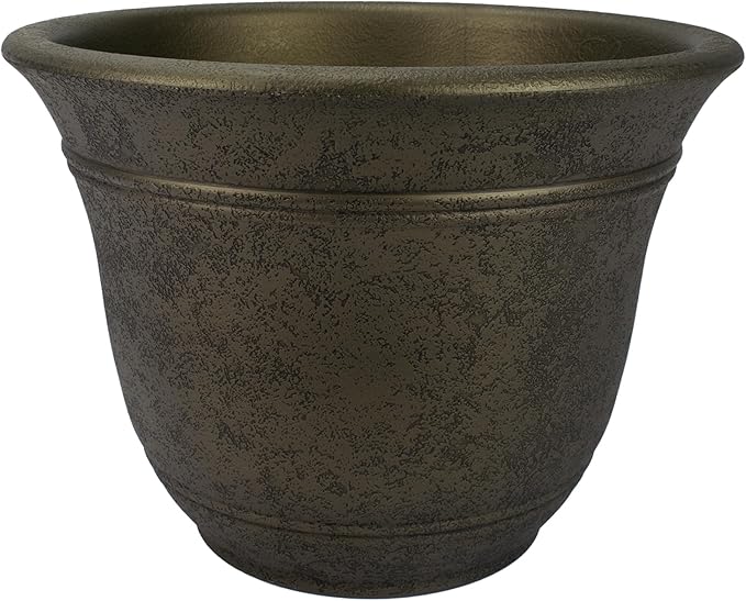 The HC Companies Sierra Round Self-Watering Pot - Lightweight Plastic Planter for Herbs & More - Durable Plant Pots for Indoor Plants & Outdoor Plants (7.5” Celtic Bronze, Pack of 1)