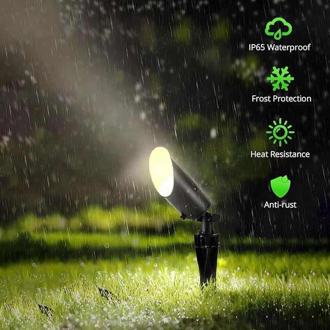 wowlite Landscape Spotlights Outdoor, 12V Low Voltage Landscape Lighting Fixture with 5W MR16 LED Bulb, 2700K Warm White Waterproof Black Aluminum Directional Uplight for Garden Courtyard Pathway