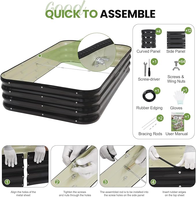 G GOOD GAIN 4-in-1 Adjustable Raised Garden Bed Kit | Galvanized Planter Boxes for Vegetables, Flowers | 12" Tall, Multiple Sizes (5x3x1ft, 4x4x1ft, 6x2x1ft, 7x1x1ft) | Outdoor Metal Raised Bed, Grey