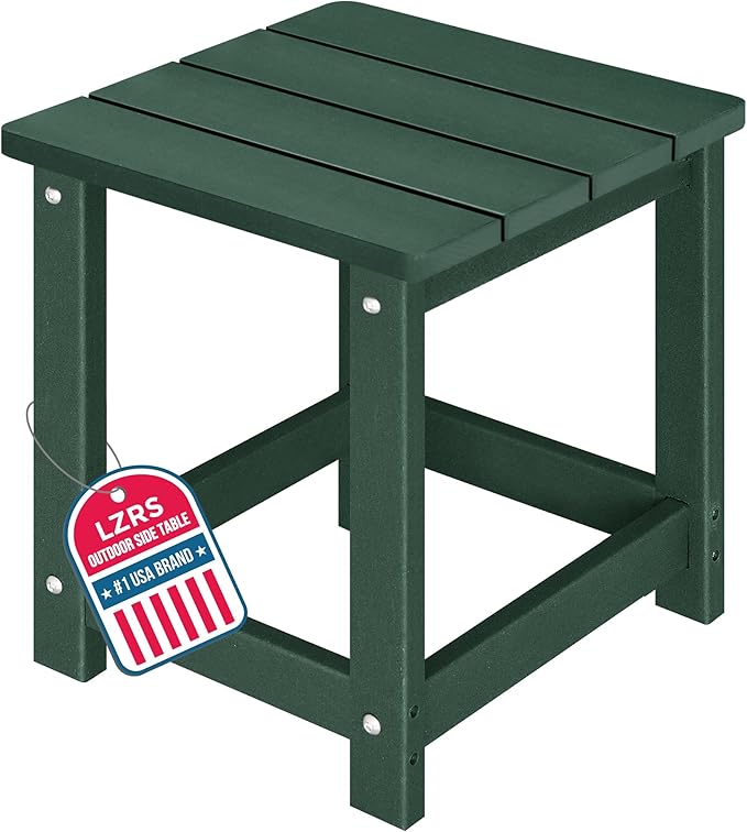 LZRS Adirondack Square Outdoor Side Table for Patio, Pool Composite Patio Table,HDPE End Tables for Backyard,Pool, Indoor Companion, Easy Maintenance & Weather Resistant(Dark Green)
