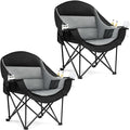 Oversized Camping Chair for Adults - Heavy Duty Outdoor Padded Large Lawn Camp Chair with Cup Holder Cooler Pockets for Sports Beach Fishing Garden Portable Supports 500lbs, Black/Grey 2 Pack