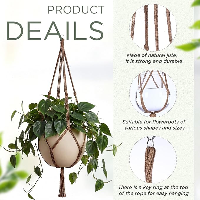 EBOOT 2 Pack 41 48 Inch Large Macrame Plant Hanger Rope to Hang Flower Pot Plant Holder for Indoor Outdoor Decorations, 4 Legs (Linen Color)