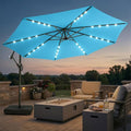 wikiwiki 10ft Solar LED Patio Umbrella with Base Included, Offset Umbrella with Weighted Sandbag Base, Cantilever Patio Umbrellas for Backyard, Garden & Deck, 32 LED Lights & Polyester Shade, Sky Blue
