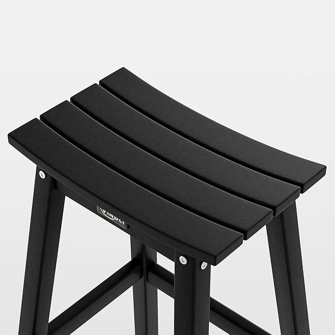 VINGLI 29" Outdoor Bar Stools Set of 2, HDPE Poly Lumber Bar Chairs with Footrest, Weather Resistant Patio Barstools for Bar, Kitchen Counter, Yard (Black, 29 Inch 2 PC)