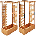 Raised Garden Bed with Wood Trellis Set of 2 Outdoor Planter Box for Tomatoes Climbing Vegetables Herbs Flowers Patio Pots Tall Hanging Roof 2 Drainage Holes Orange, 42.5" L x 17.3" W x 66.1" H