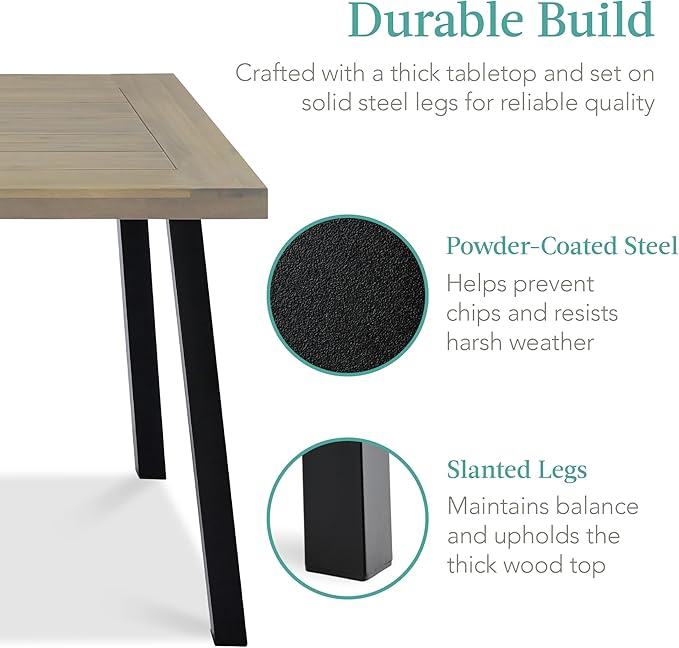 Best Choice Products 6-Person Indoor Outdoor Acacia Wood Dining Table, Picnic Table w/Powder-Coated Steel, 350 Pound Capacity Legs - Taupe
