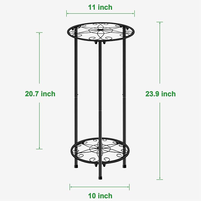 CASIMR Plant Stand Indoor Outdoor, Metal Rustproof Flower Shelf 2 Tier 23.9 inch, Tall Multiple Plant Pot Holder Rack for Garden Patio Living Room Corner Balcony, 2 Pack Black