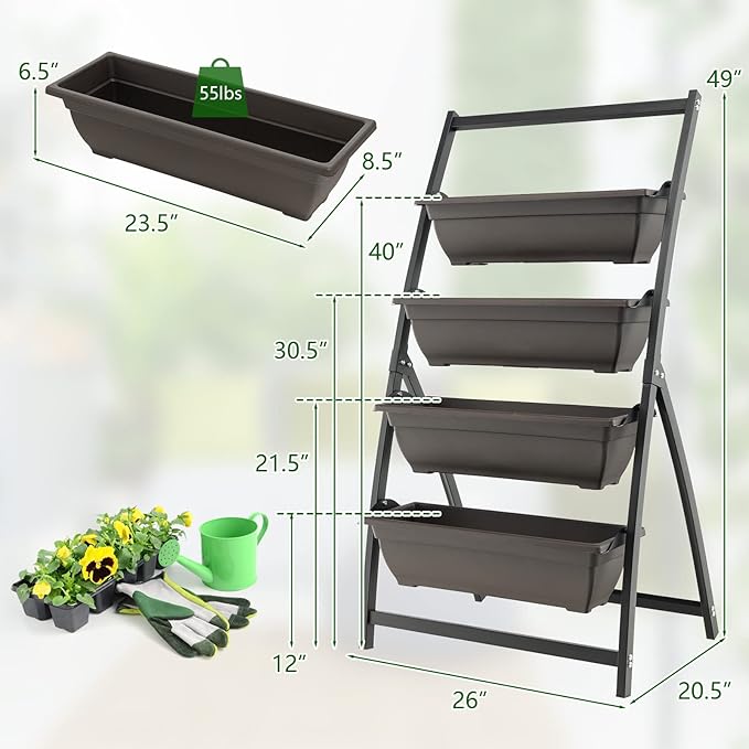 Giantex 2 Pcs 4.1FT Vertical Raised Garden Bed, 4-Tier Elevated Planter Box w/4 Containers & Drainage Holes, Indoor Outdoor Freestanding Planter for Vegetables, Herbs, Flowers, Heavy-Duty Metal Frame