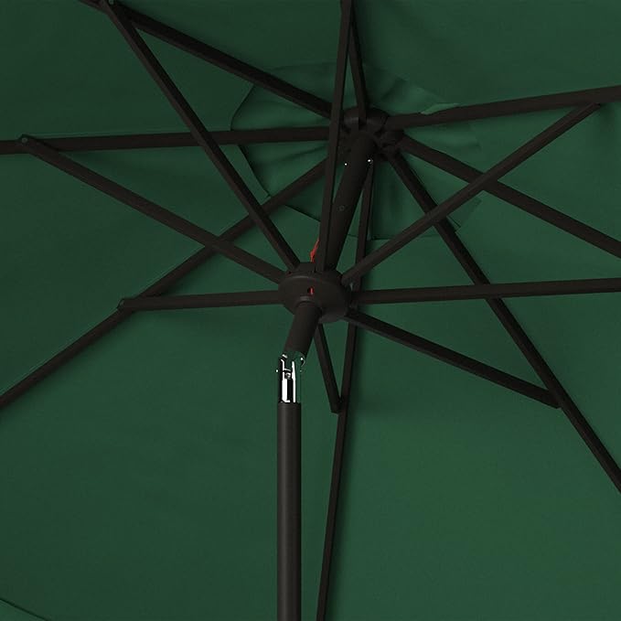 SAFAVIEH 9ft Outdoor Patio Umbrella, Round, Valance, Dark Green, Auto Crank Tilt, UV Resistant for Deck, Backyard, Poolside (PAT8006H)