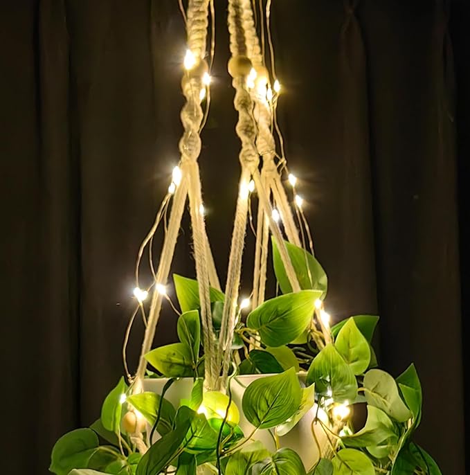 Comtelek Fake Hanging Plants with Lights Artificial Plants for Home Decor Macrame Plant Hanger with Fake Vines Faux Hanging Planter for Wall Ceiling Bedroom Bathroom Kitchen Office Boho Decor Indoor