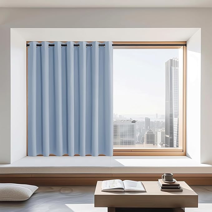 NICETOWN Blackout Curtains 72 inches Long, Grommet Privacy Window Treatment Thermal Insulated Room Darkening Sliding Glass Door Drape for Bedroom Living Room, 1 Panel, W100 x L72, Vintage Blue