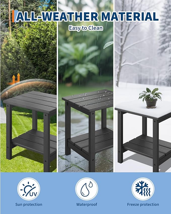 GarveeLife Poly Lumber Rocking Chair Outdoor Set of 4 with 2 Side Table - HDPE High Back Porch Rocker Chairs for Adults - All Weather Resistant Furniture for Patio - Black