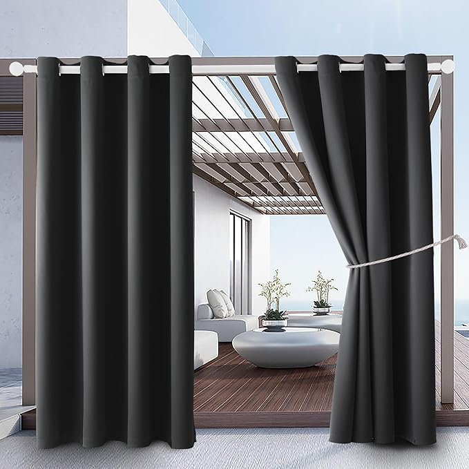 Waterproof Outdoor Curtain W52 x L84 - Grommet Top Sunlight Blocking Window Treatment Drapes Blackout Curtains for Home Bedroom Living Room Outdoor Patio Porch Pergola (Dark Gray, 2 Panels)