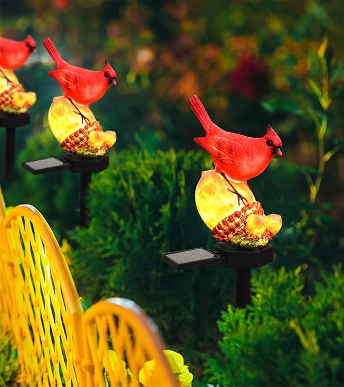 Cardinal Decor Solar Garden Decor Waterproof Red Bird Figurine Solar Stake Lights for Outside Yard, Patio, Lawn, Porch, Cemetery, Grave
