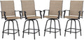 PHI VILLA Outdoor Bar Stools Set of 4, Swivel Patio Bar Stools & Chairs with 30" Seat Height & Brown Textilene Backrest, Tall Outdoor Chairs Bar Funiture for Outside, Porch and Yard