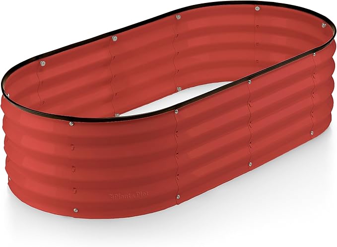 Plant & Plot Galvanized Raised Garden Beds Outdoor // 4×2×1 ft Planter Raised Beds for Gardening, Vegetables, Flowers // Large Metal Garden Box (Red) // Patented Tool-Free Design