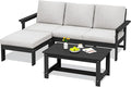 SERWALL Outdoor Sectional Sofa Set, 5-piece Outdoor Modula Couch Set with Ottoman, All Weather Patio Furniture Set with Chaise for Deck, Lawn, Black Frame with Khaki Cushion