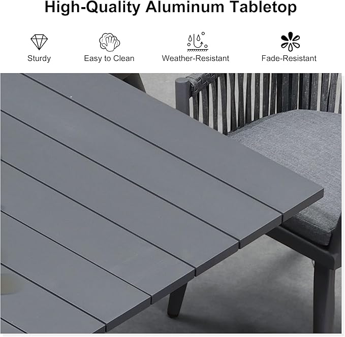 PURPLE LEAF 9 Pieces Patio Dining Set with Outdoor Aluminium Dining Table and Woven Rattan Chairs Modern Metal Furniture Cushions Sets for Garden Yard Indoor Decor Kitchen Gray