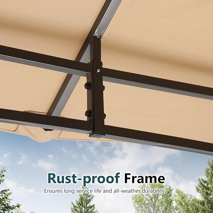 MASTERCANOPY Outdoor Garden Gazebo for Patios with Stable Steel Frame and Netting Walls (10x12,Beige)