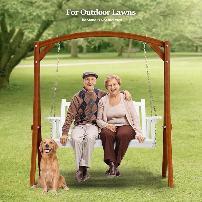 VINGLI Upgraded Heavy Duty 880 LBS 4 FT Patio Wooden Porch Swing Solid Fir Wood, Outdoor Handing Swing Bench for Garden | Yard | Balcony | Tree, White