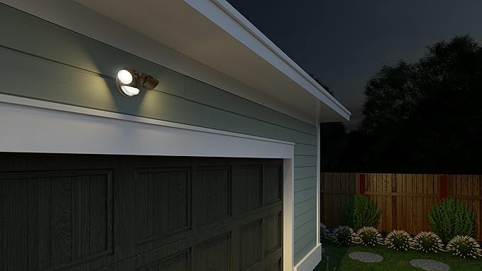 Lithonia Lighting HomeGuard 2-Light LED Outdoor Flood Lights, Motion Sensor Outdoor Lights with Dusk to Dawn, Adjustable Lumens and Color, Round Heads, Dark Bronze (HGX LED 2RH ALO SWW2 120 PIR DDB)
